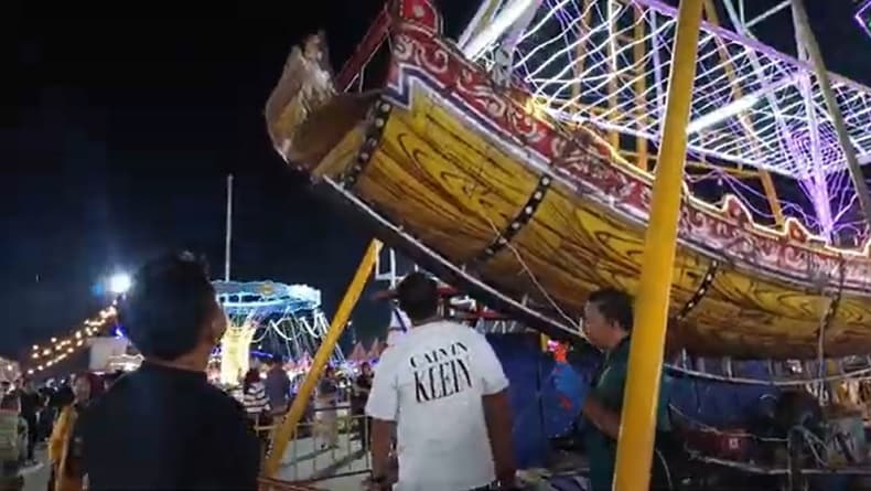 Mengerikan! Detik-Detik Kora-Kora Patah di Asahan Terekam Kamera, 4 Orang Terjatuh