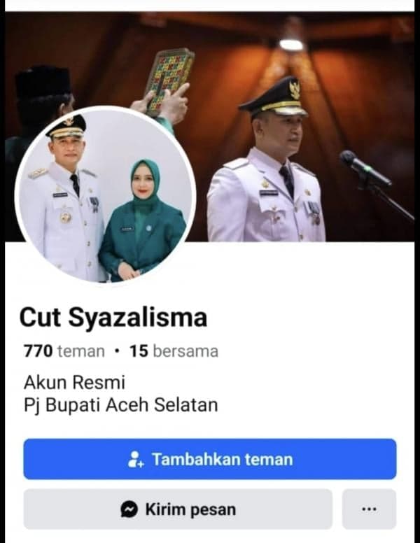 Awas! Ada Akun FB Catut Nama dan Foto Pj Bupati Aceh Selatan