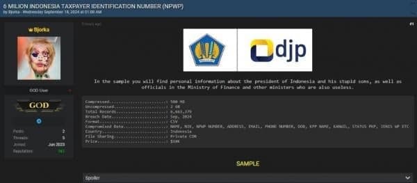 6 Juta Data NPWP Diduga Bocor, Diperjualbelikan Rp150 Juta