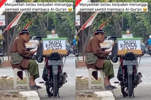 Masya Allah, Penjual Susu Kedelai Pinggir Jalan Rutin Baca Al Qur'an Sambil Menunggu Pembeli