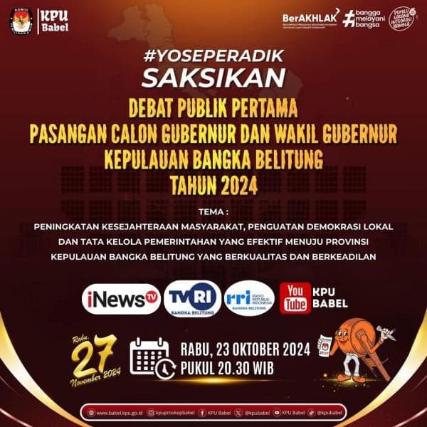 Live Streaming Debat Perdana Pilgub Babel 2024 Nanti Malam, Disiarkan Langsung di iNews TV