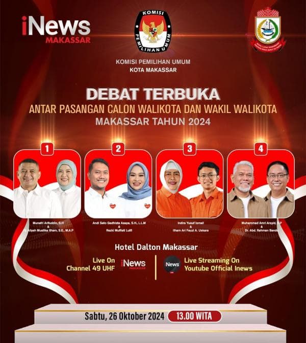 Saksikan! Debat Pertama Pilwali Makassar Live di INews TV dan Channel YouTube iNews Official