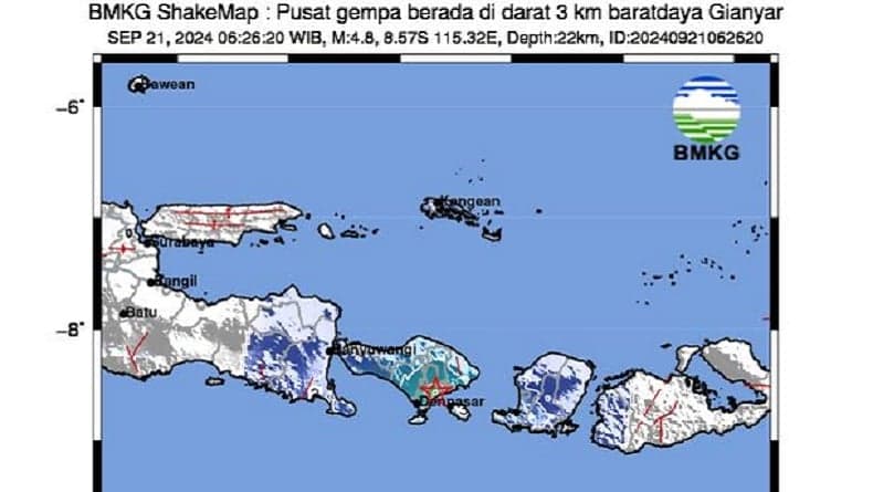 Gempa Hari Ini M4,8 Guncang Gianyar Bali, Terasa hingga Lombok Barat NTB