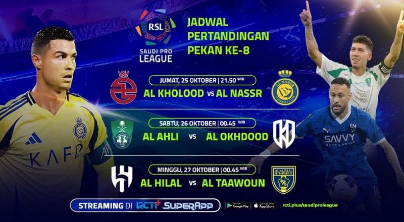 Link Live Streaming Liga Arab Saudi Pekan ke-8 di RCTI+ SuperApp, Al Nassr Vs Al Kholood