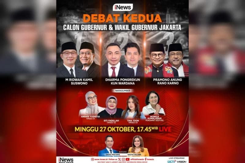 Debat Kedua Calon Gubernur dan Wakil Gubernur DKI Jakarta, Live Sore Ini di iNews