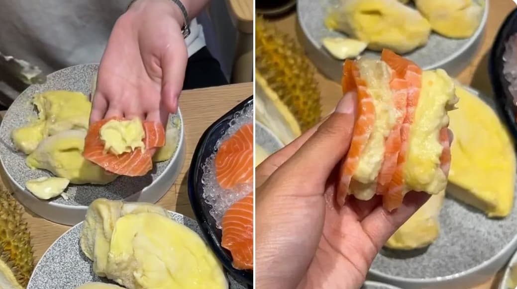 Viral! Tren Makan Salmon Pakai Durian Montong, Bikin Netizen Terkejut