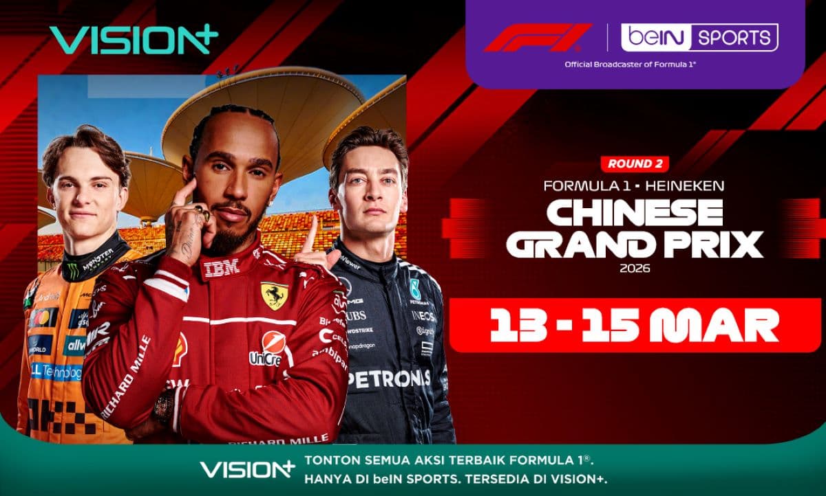 Klik di Sini! Jadwal dan Link Live Streaming F1 GP China 2026 di Vision+