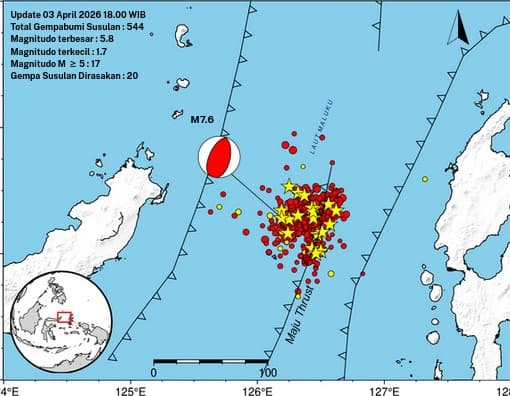 BMKG Catat 544 Gempa Susulan Usai Gempa M7,6 di Bitung