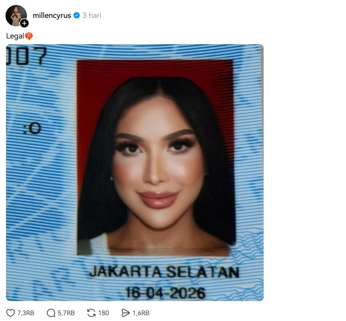 Millen Cyrus Diduga Ubah Gender di KTP, Netizen Larang ke Toilet Perempuan