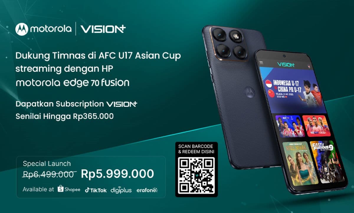 Nonton Timnas Indonesia U-17 di Piala Asia U-17 2026: Makin Seru di Vision+ dengan Motorola Edge 70 Fusion