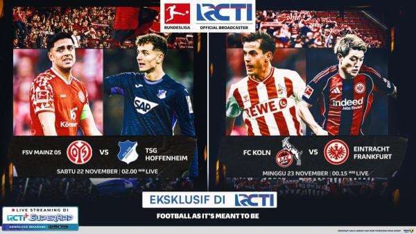 Saksikan Bundesliga di RCTI Pekan Ini: Mainz 05 Vs Hoffenheim, FC Koln Jumpa Frankfurt