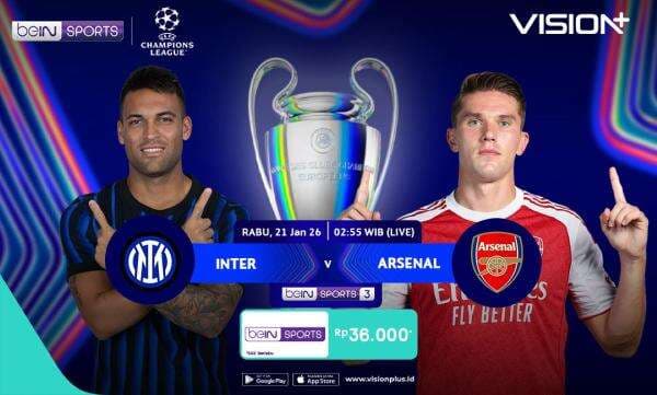 Klik di Sini! Link Live Streaming Inter Milan vs Arsenal di Liga Champions 2025-2026 di Vision+