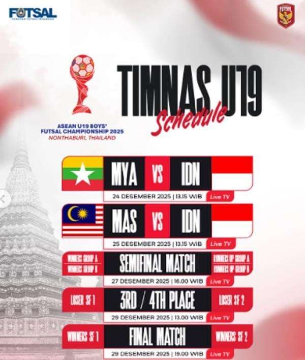 Jadwal Timnas Futsal Indonesia U-19 di Piala AFF Futsal 2025, Hadapi Myanmar dan Malaysia