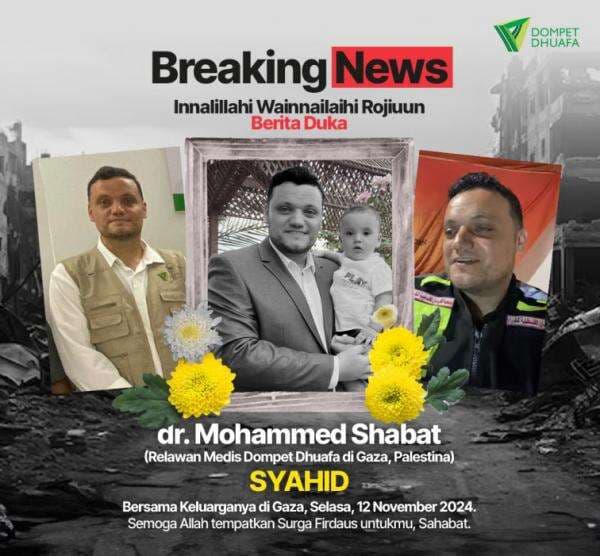 Selamat Jalan dr. Mohammed Shabat, Relawan Medis Dompet Dhuafa di Gaza, Syahid bersama Keluarganya