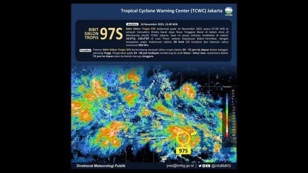 Bibit Siklon Tropis 97S Menguat, Cek Wilayah di Indonesia Timur Terdampak Cuaca Ekstrem