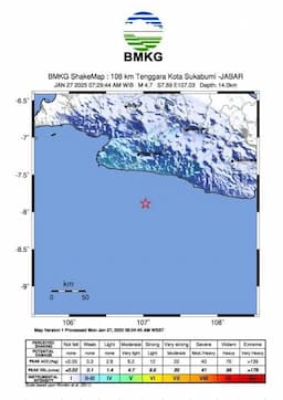 Gempabumi Tektonik M4,7 Dirasakan di Kota Sukabumi