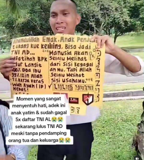 Kisah Haru Anak Yatim Lulus Seleksi TNI AD Setelah Gagal 5 Kali, Telepon Ibunya Sambil Menangis