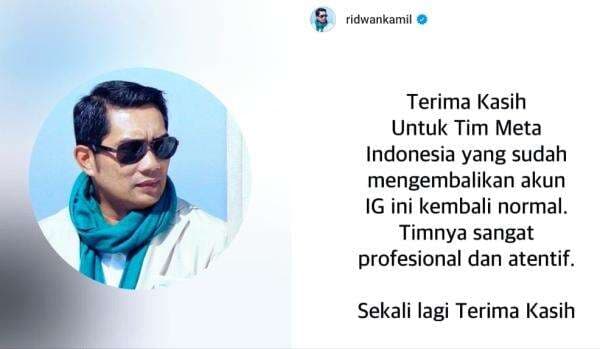 Akun Instagram Kembali Pulih Setelah Diretas, Ridwan Kamil: Terima Kasih Tim Meta Akun Instagram Kembali Pulih Setelah Diretas, Ridwan Kamil: Terima Kasih Tim Meta