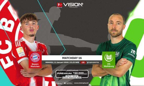 Klik di Sini! Cara Nonton Bayern Munich vs Wolfsburg di Bundesliga 2025-2026 di Vision+