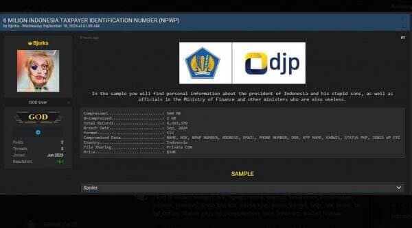 Data NPWP Jokowi hingga Sri Mulyani Diretas Hacker, Dijual Rp150 Juta