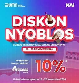 Promo Menarik! Potongan 10 Tiket KA di Access by KAI untuk Pembelian 15-25 November 2024