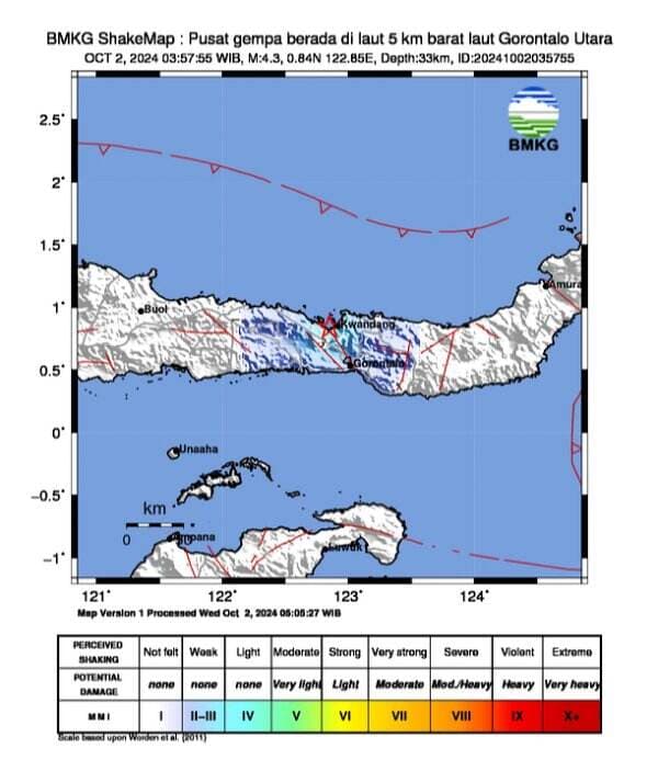 Gempa M4,3 Guncang Gorontalo Utara dan Meulaboh Aceh Barat Pagi Ini