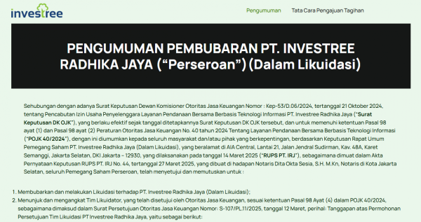Investree Resmi Dibubarkan! Investree Resmi Dibubarkan!