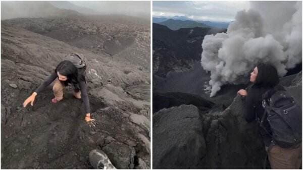 Video Viral Detik-Detik Perempuan Nekat Mendaki Gunung Dukono saat Erupsi, Netizen Marah!