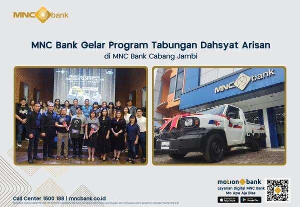 Rangkaian Program Tabungan Dahsyat Arisan: MNC Bank Serahkan Mobil dan Hadiah Istimewa Lainnya ke Nasabah Cabang Jambi Rangkaian Program Tabungan Dahsyat Arisan: MNC Bank Serahkan Mobil dan Hadiah Istimewa Lainnya ke Nasabah Cabang Jambi