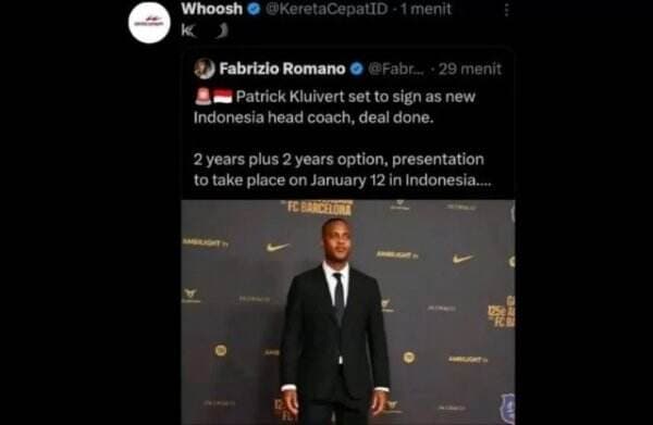 Kronologi Akun X Whoosh Hina Beri Komentar Tak Pantas Soal Patrick Kluivert