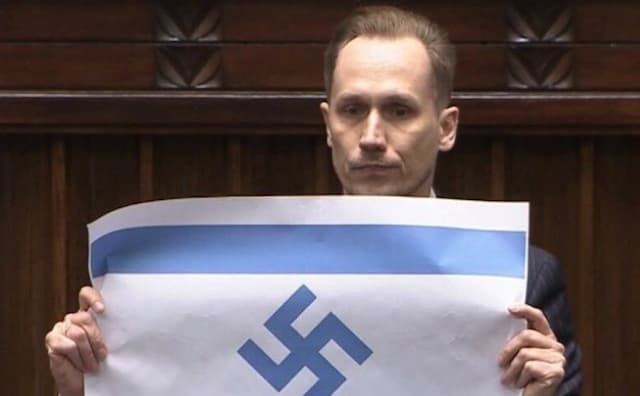 Politisi Polandia yang Tunjukkan Bendera Israel Berlogo Nazi di Parlemen Dihukum Politisi Polandia yang Tunjukkan Bendera Israel Berlogo Nazi di Parlemen Dihukum
