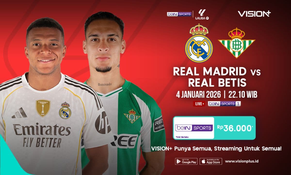 Jadwal dan Link Live Streaming Real Madrid vs Real Betis di Liga Spanyol 2025-2026 di Vision+, Klik di Sini! Jadwal dan Link Live Streaming Real Madrid vs Real Betis di Liga Spanyol 2025-2026 di Vision+, Klik di Sini!