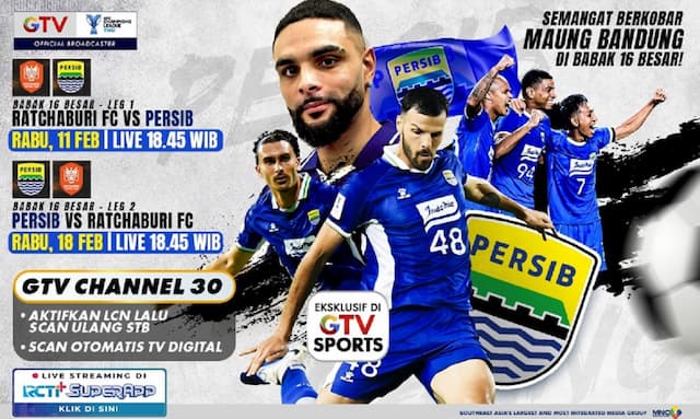 Jadwal Siaran Langsung Persib Bandung vs Ratchaburi FC di 16 Besar AFC Champions League 2 2025-2026, Live di GTV! Jadwal Siaran Langsung Persib Bandung vs Ratchaburi FC di 16 Besar AFC Champions League 2 2025-2026, Live di GTV!