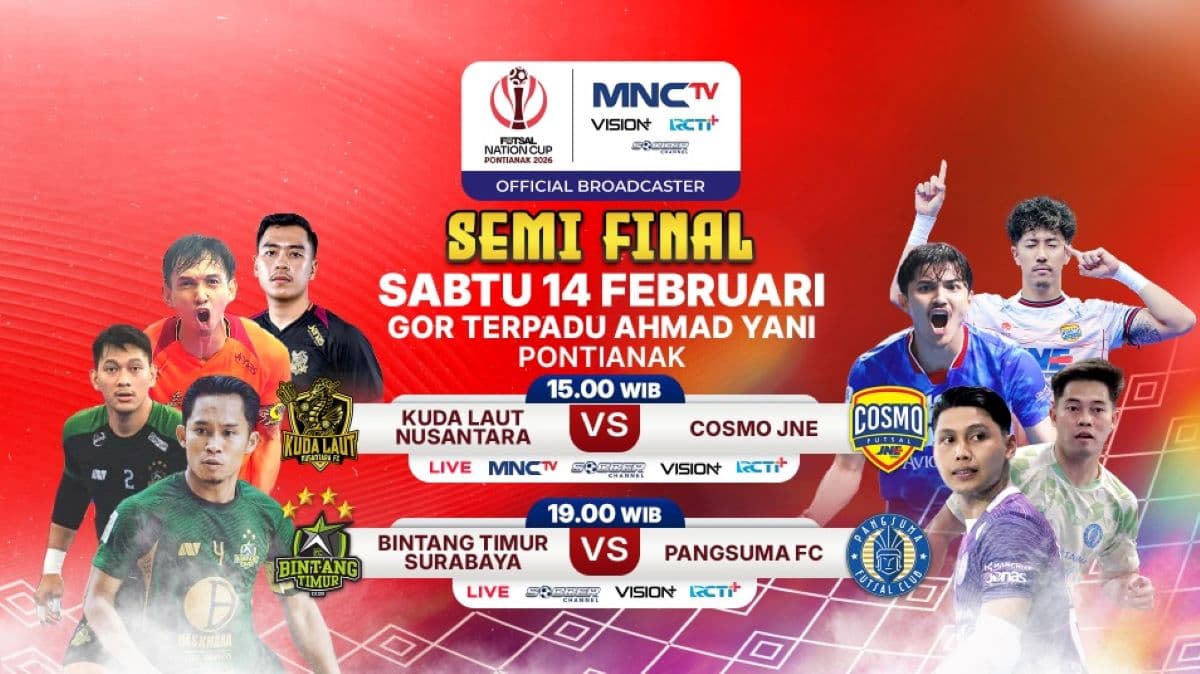 Jadwal Siaran Langsung Kuda Laut Nusantara vs Cosmo JNE di Semifinal Futsal Nation Cup 2026, Live di MNCTV! Jadwal Siaran Langsung Kuda Laut Nusantara vs Cosmo JNE di Semifinal Futsal Nation Cup 2026, Live di MNCTV!