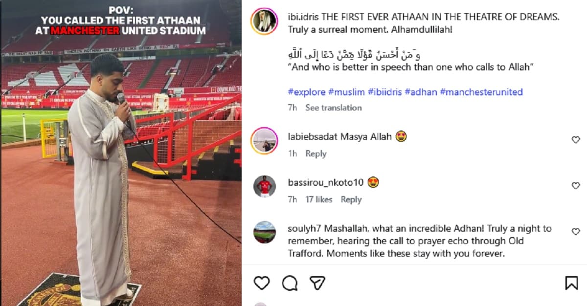 Suara Azan Pertama Kali Berkumandang di Stadion Old Trafford, Netizen: Manchester United Makin Diberi Keberkahan! Suara Azan Pertama Kali Berkumandang di Stadion Old Trafford, Netizen: Manchester United Makin Diberi Keberkahan!