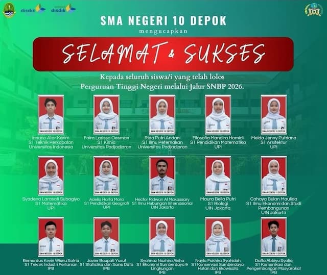 23 Siswa SMAN 10 Depok Lolos SNBP 2026, Tembus PTN Favorit! 23 Siswa SMAN 10 Depok Lolos SNBP 2026, Tembus PTN Favorit!