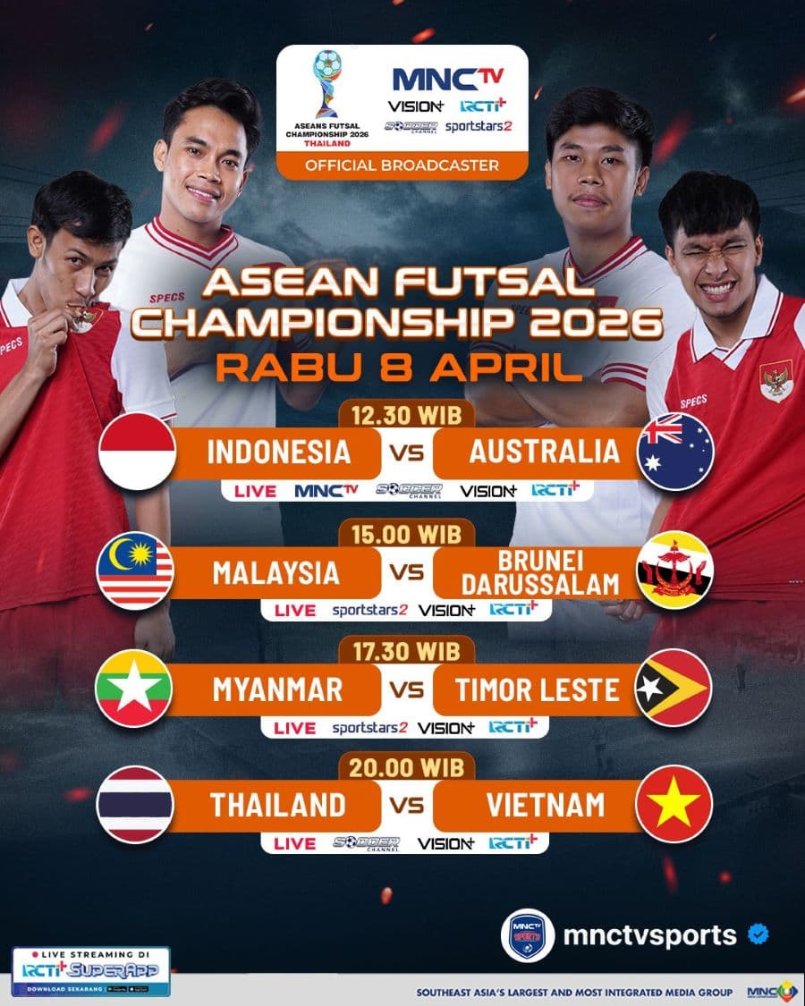 Jadwal Piala AFF Futsal 2026 Hari Ini: Ada Timnas Futsal Indonesia vs Australia Jadwal Piala AFF Futsal 2026 Hari Ini: Ada Timnas Futsal Indonesia vs Australia