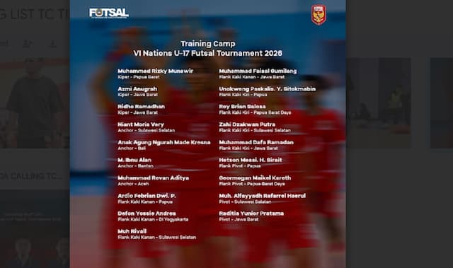 Daftar 19 Pemain Timnas Futsal Indonesia U-17 untuk Ikut TC Jelang VI Nations U-17 Futsal Tournament 2026 di Spanyol Daftar 19 Pemain Timnas Futsal Indonesia U-17 untuk Ikut TC Jelang VI Nations U-17 Futsal Tournament 2026 di Spanyol