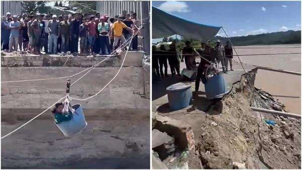 Viral Video Korban Banjir Aceh Sebrangi Sungai Pakai Ember Gantung, Menantang Maut! Viral Video Korban Banjir Aceh Sebrangi Sungai Pakai Ember Gantung, Menantang Maut!