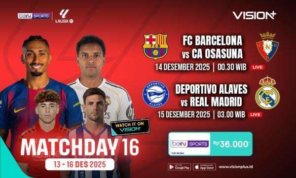 Jadwal dan Link Live Streaming Pekan 16 Liga Spanyol 2025-2026: Barcelona vs Osasuna, Real Madrid Dijamu Alaves Jadwal dan Link Live Streaming Pekan 16 Liga Spanyol 2025-2026: Barcelona vs Osasuna, Real Madrid Dijamu Alaves