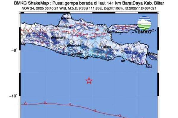 Gempa Hari Ini Magnitudo 5,2 Guncang Blitar Jatim, Terasa hingga Bantul Gempa Hari Ini Magnitudo 5,2 Guncang Blitar Jatim, Terasa hingga Bantul